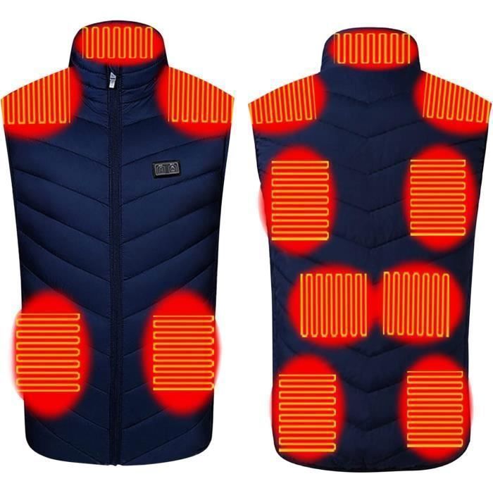 Gilet chauffant USB hommes et femmesSans ManchesVeste Rglable Chauffe-corpsChauffante 11 zonesBatterie non inclus bleu Bleu