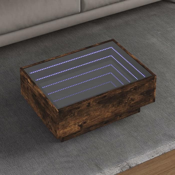 Table basse avec LED - VIDAXL - Chêne fumé - 70x50x30 cm - Bois dingénierie - LED RVB - Capacité 30 kg
