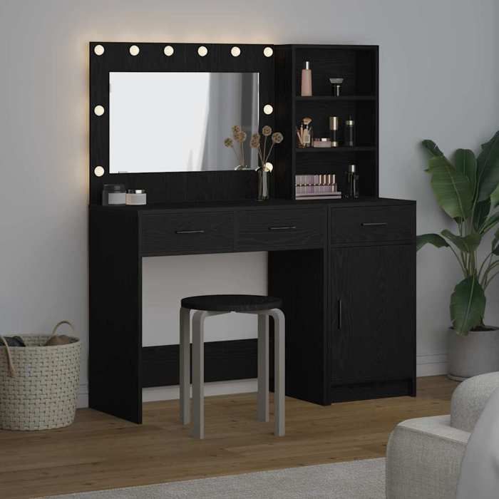 Black Week Coiffeuse pour Femmes - BURKE - avec tiroir - 2 pcs - Noir 78.5x41x135 cm - CC106