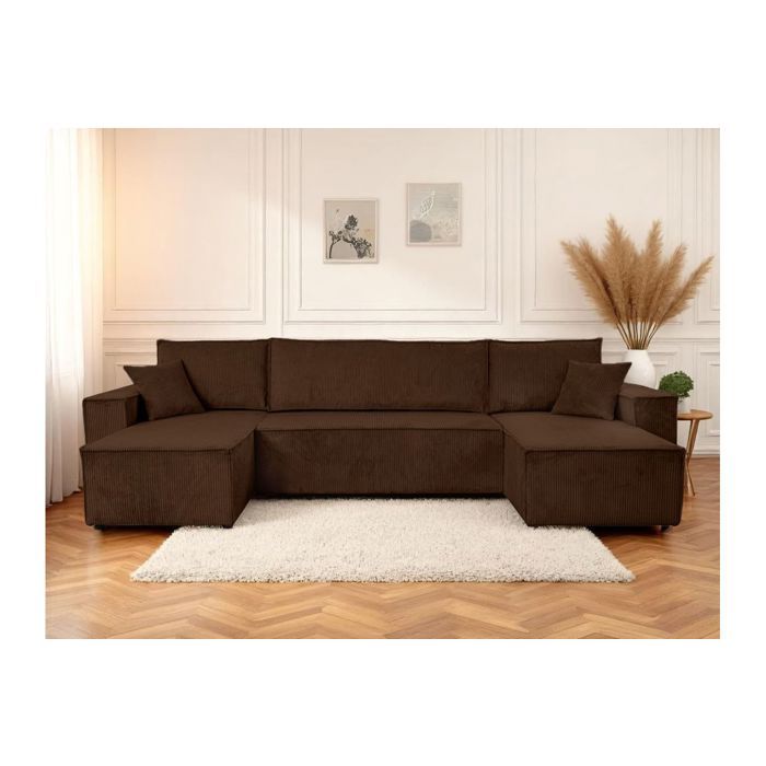 Canapé dangle FARAH panoramique convertible 6 places en velours cotelé - Marron Canapé dangle FARAH panoramique convertible 6 places en velours cotelé - Marron
