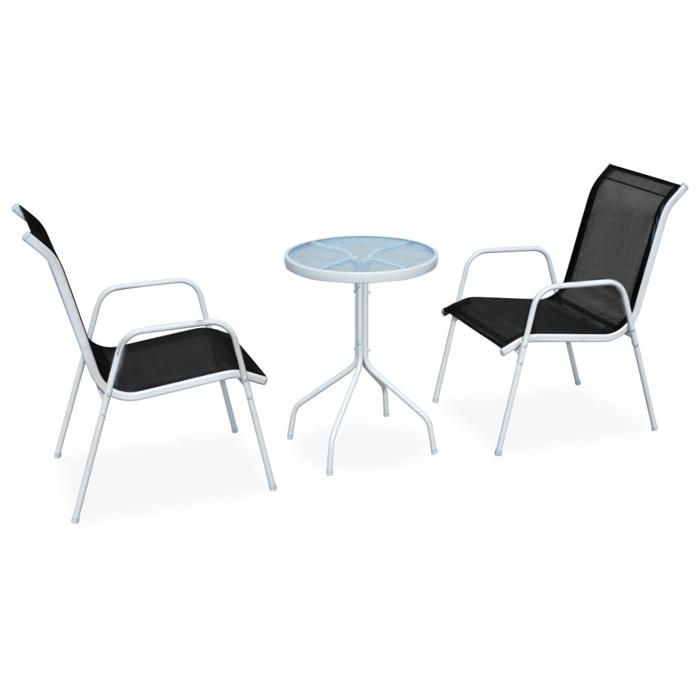 Ensemble de bistro en acier - Happiness - 3 pièces - Noir et gris - Table 50x71 cm - Chaises 51x66x88 cm