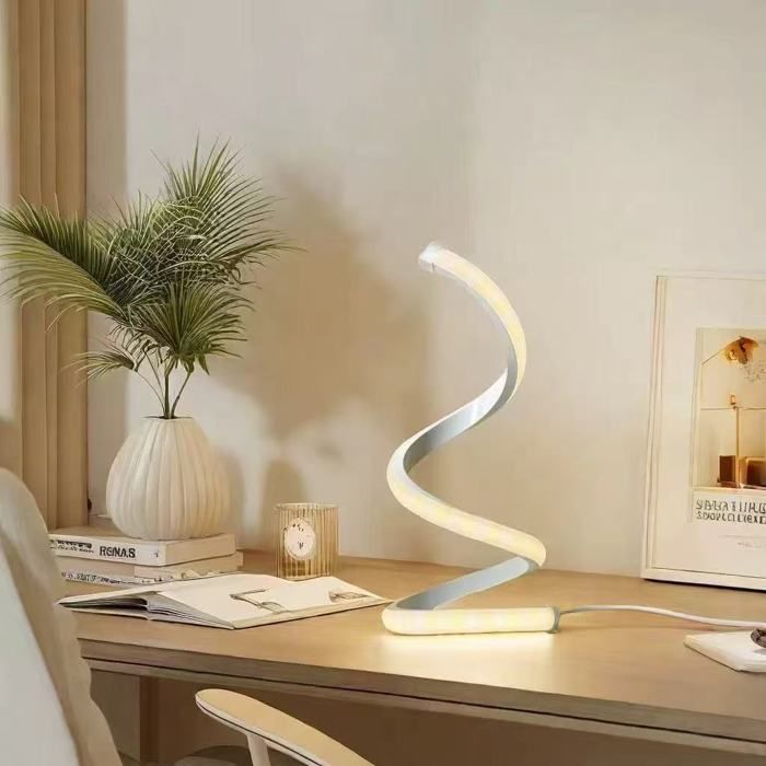Lampe de bureau spirale blanche moderne (sans base) 2 watts lampe de bureau LED simple et réglable alimentée par USB.