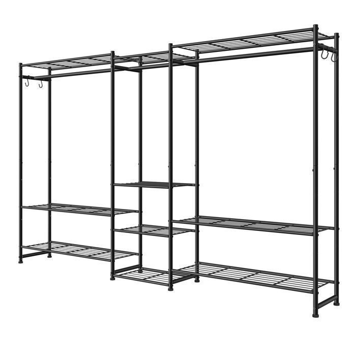 Armoire m&eacute;tallique ouvert avec 3 tringles et 10 &eacute;tag&egrave;res noir Acier