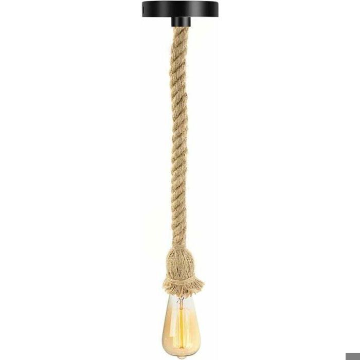 Lustre en corde de chanvre - PZCC - Vintage - E27 - 100 cm - 1 lampe - Style industriel - Corde ajustable