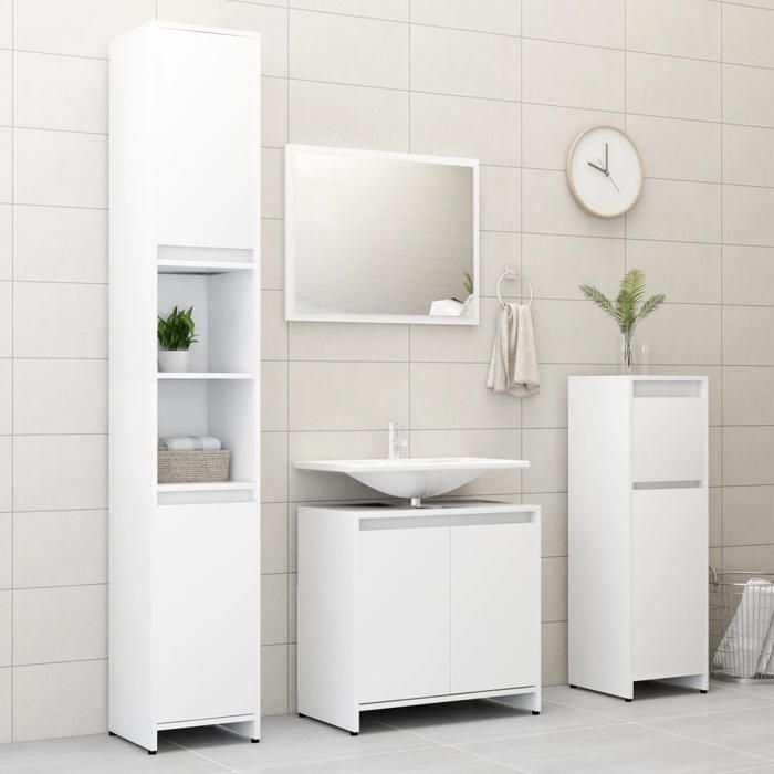 Meuble de salle de bain en 3 pcs - ARMOIRE/COLONNE WC - Blanc Bois dingénierie 60x45 cm L4169