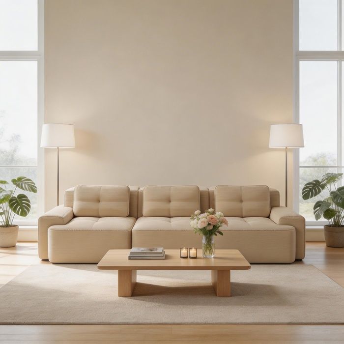Canapé modulable - Cloud - 3 places - Mousse Premium 32D - Tissu corde beige résistant