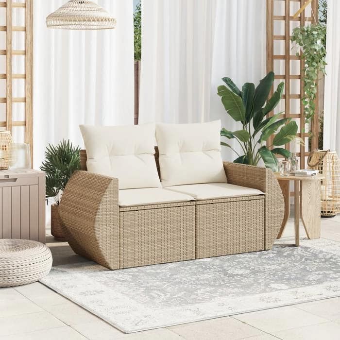 Canapé de jardin avec coussins - 2 places - moderne - SOFA DOUBLE - beige résine tressée CC1178