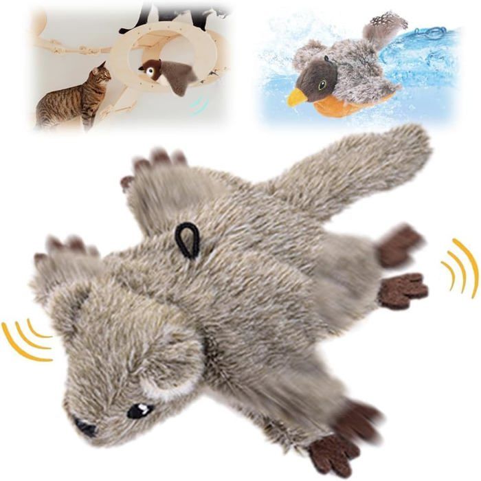 Générique Jouet Interactif pour Chat 2026 Peluche Gazouillante et Chantante avec Sons Réalistes Rechargeable(écureuil Volant)