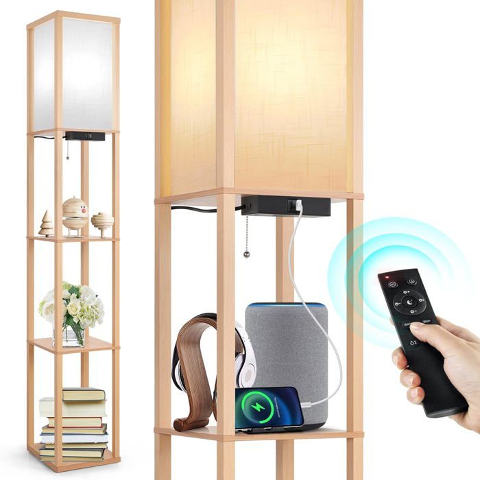 Lampadaire Avec Étagères Moderne Dimmable Lampadaires Led Avec Télécommande 1 Ports De Charge Usb Et 1 Type C 4 Températures[IN53]