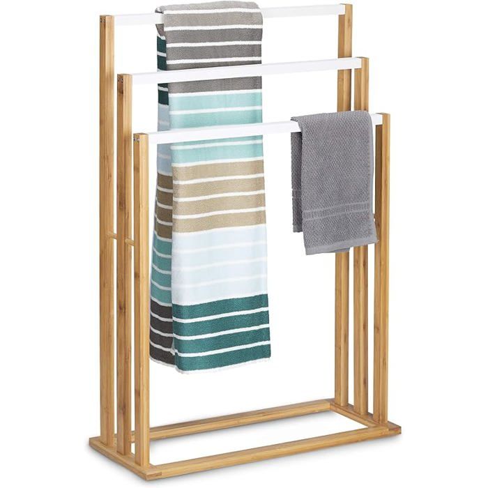Porte-serviettes avec 3 barres en bambou 82 x 54 x 24 cm Marron Moderne DISTRIBUTEUR DE SERVIETTES