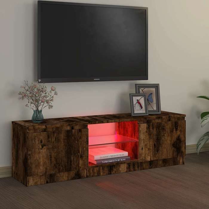 Meuble TV avec LED - vidaXL - bois dingénierie - chêne fumé - grand rangement - 120 x 30 x 36 cm 292vim71w