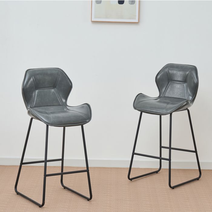 Lot de 2 tabourets de bar en simili gris avec dossier et repose-pieds structure en métal noir assise 65 cm