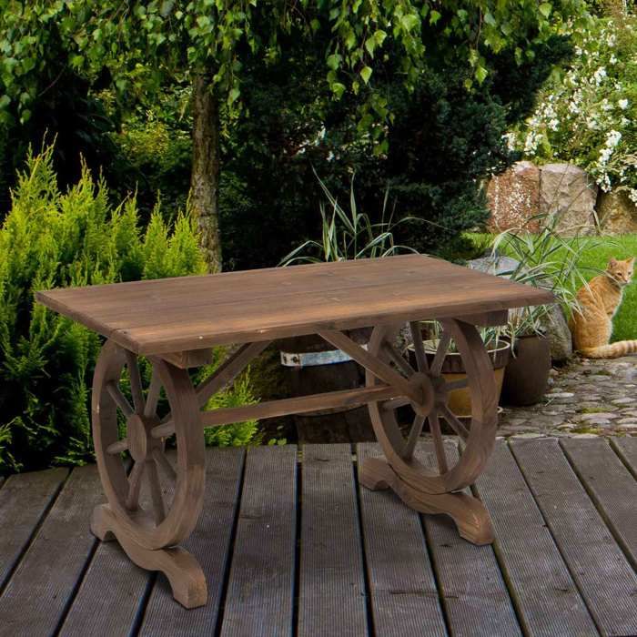 Table de Jardin Rectangulaire en Bois Massif Résistant aux Intempéries - BEAUNIV - Aspect Rustique Bois Naturel 113×60×65 cm