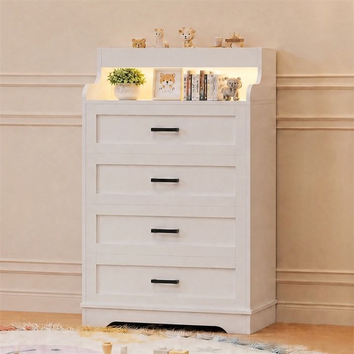 Commode de Chambre - 73x39.5x114 cm - 4 Tiroirs Rangement & Éclairage LED Style Nordique - Blanc Commode de Chambre - 73x39.5x114 cm - 4 Tiroirs Rangement & Éclairage LED Style Nordique - Blanc