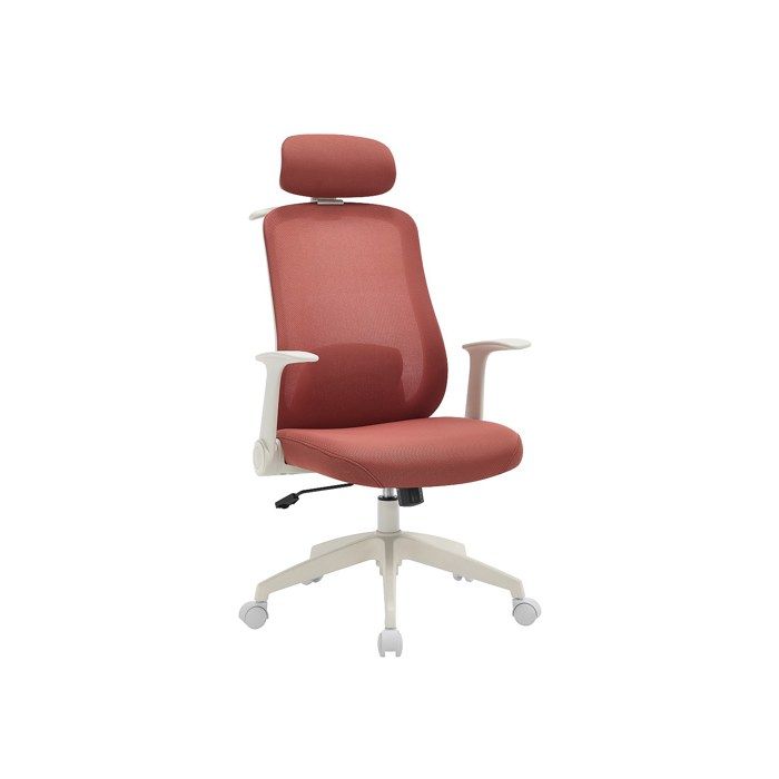 Fauteuil de bureau ergonomique avec têtière - Tissu - Terracotta et blanc - ZYLIRO