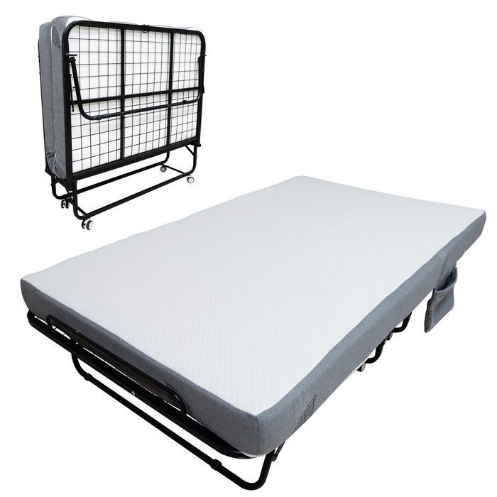 Lit dappoint pliant gain de place - Matelas mémoire 10 cm - Cadre métal roues bloquantes - 190x98cm - Adultes Maison/Bureau