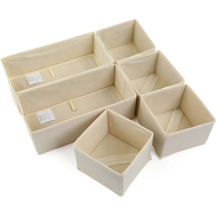 Organisateurs de Tiroir Pliables Lot de 6 2 Formats en Tissu Rangement Vêtements Beige