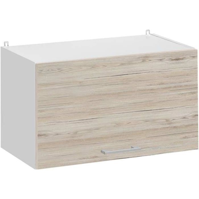 Cuisineandcie Meuble Haut de Cuisine Eco 1 Porte relevable Noyer Blanchi Largeur 60 cm