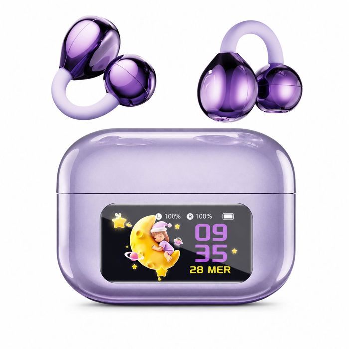 Écouteurs Bluetooth à Clip-Bluetooth 6.0-Autonomie ultra-longue- Écran Tactile Couleur-Haute qualité sonore-Bureau Quotidien-Violet