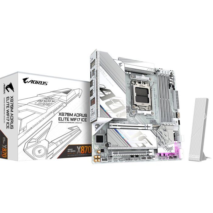 GIGABYTE X870M AORUS ELITE WIFI7 ICE Carte Mère – Compatible avec processeurs AMD Ryzen 9000 VRM numérique 14+2+2 phases jusqu - vue 3