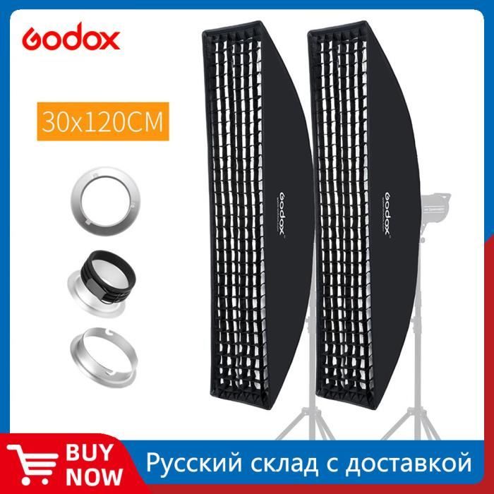 Softbox Rectangulaire Godox 40x180 Cm + Grille Nid D’Abeille – Boîte à Lumière Bowens Studio