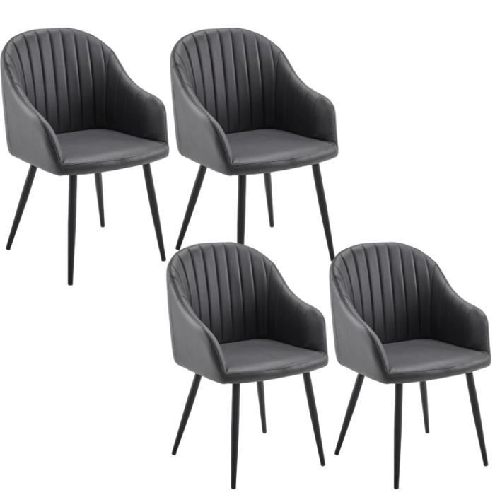 lot de 4 chaises de salle à manger - alightup - gris foncé - contemporain - design - tissu et métal