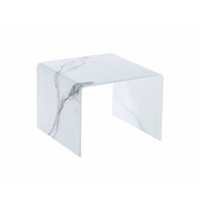table d'appoint - athm design - mora blanc - plateau verre - pieds verre - 50 x 50 cm