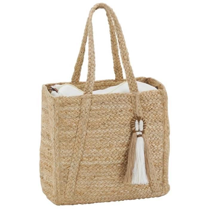 Sac a main en jute naturel et poche en coton