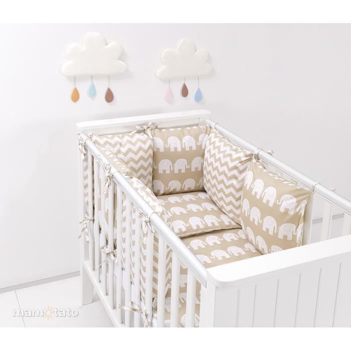 Parure de lit bebe beige ensemble 14 pieces avec tour de lit modulable 60x120cm Cdiscount Puericulture Eveil bebe