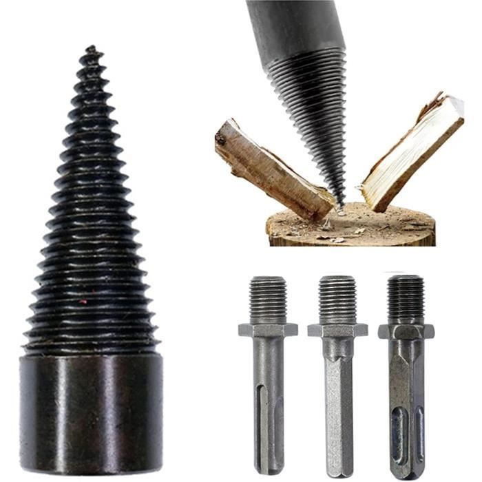Kit Foret Fendeur De Bois Conique 31mm + 41mm Avec 4 Poignées – Fendeuse à Vis Pour Perceuse, Idéal Pour Fendre Bûches Chêne, Noyer, Hickory Rapidement