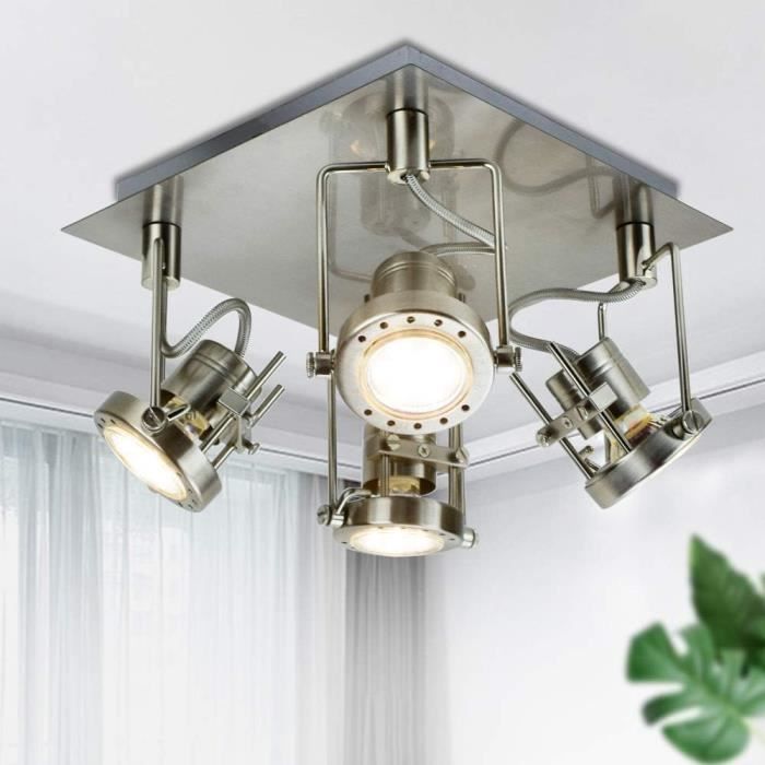 ZMH Plafonnier 4 flamme noir GU10 spots au plafond salon vintage orientable 330° | Leroy Merlin
