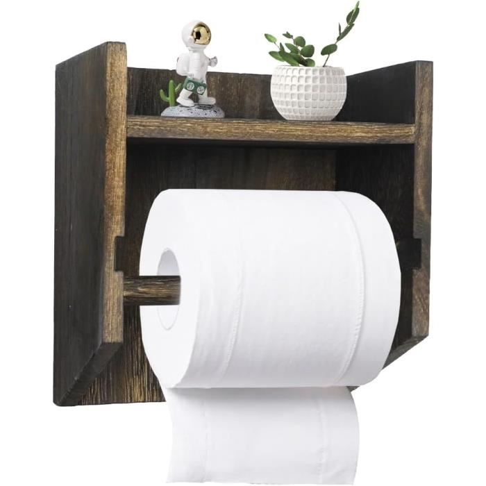 Dérouleur Papier WC - Bois - Rétro - Support Mural - Étagère de Rangement - Sans Perçage