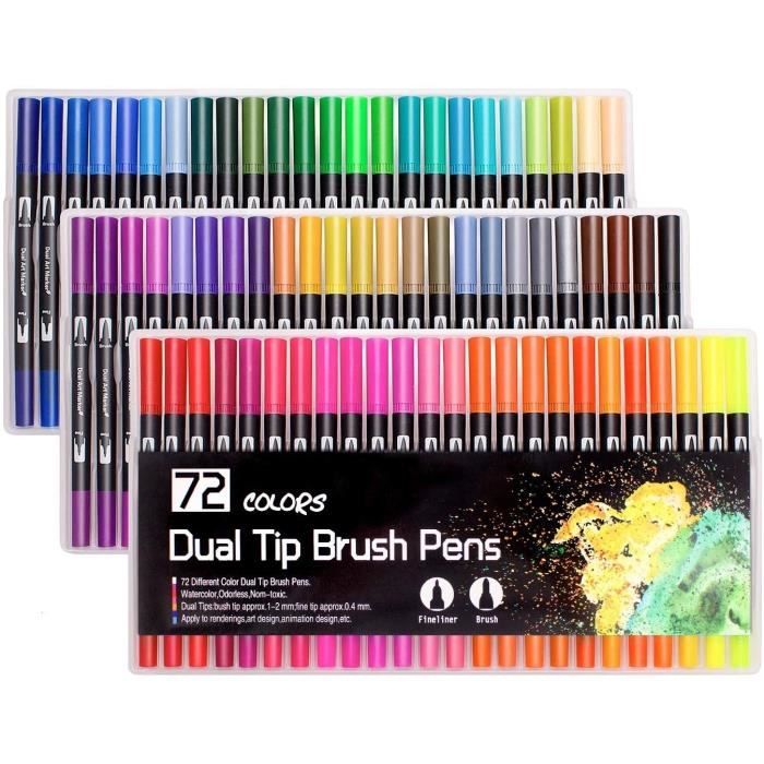Feutres 72 Feutres Pinceaux Feutre Coloriage Pour Dessin Peinture Coloriage Adulte Noir Cdiscount Beaux Arts Et Loisirs Creatifs