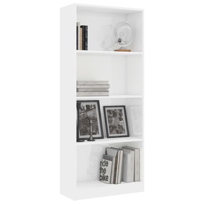 bibliothèque kai - blanc brillant - 4 étagères - 60x24x142 cm