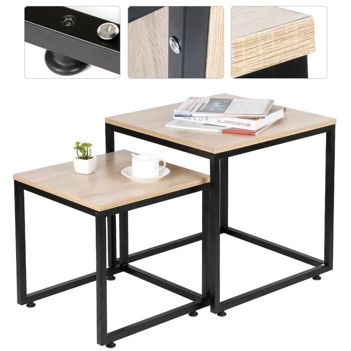 Lot De 2 Tables Basses Forme Organique Effet Travertin Beige Et