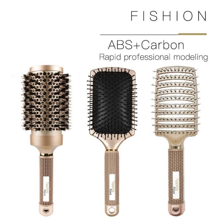 Set De 3pcs Brosses Demelante Heveux Poils De Sanglier Ronde Femme Coiffure Homme Brosses Peigne Coiffer Brushing Cadeau Fille Cdiscount Electromenager