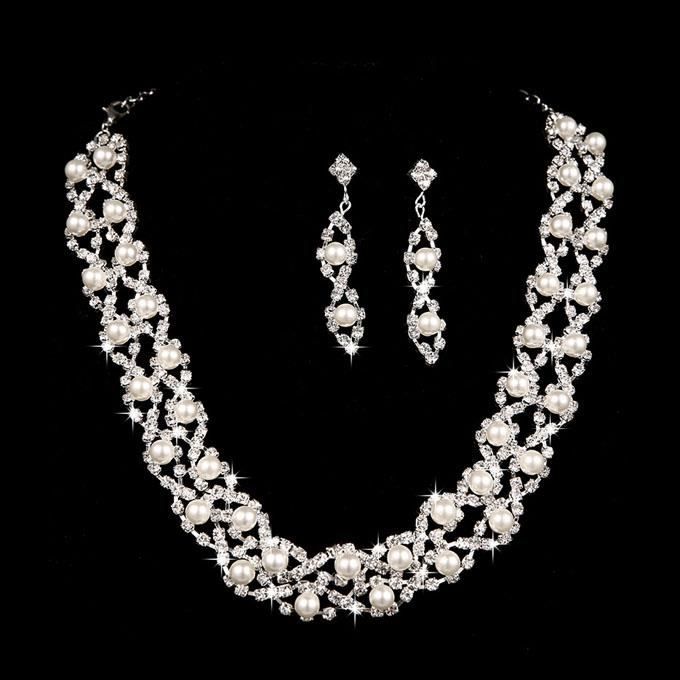 Parure Collier Pour Mariage Perles Et Strass Achat Vente