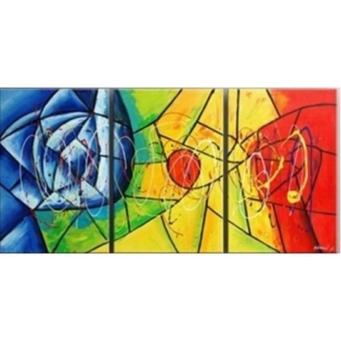 Triptyque moderne tableau toile tableau XXL décoration maison triptyque peinture  peinture à l'huile Composition florale - Achat / Vente tableau - toile -  Cdiscount