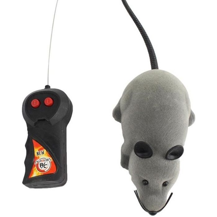 jouet d＇animal télécommande rotatif sans fil souris pour chat chien animaux gris