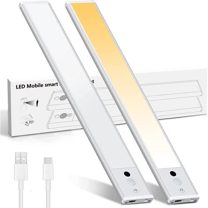 Lot De 2 éclairages Sous Armoire, Détecteur De Mouvement LED D'intérieur, Rechargeables Par USB, 3 Températures De Couleur Pour Cuisine, 24 Cm | Leroy Merlin