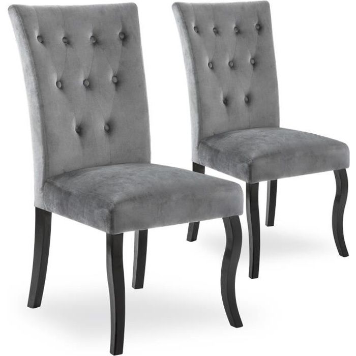 Lot de 2 chaises capitonnées Chaza Velours Gris Lot de 2 chaises capitonnées Chaza Velours Gris