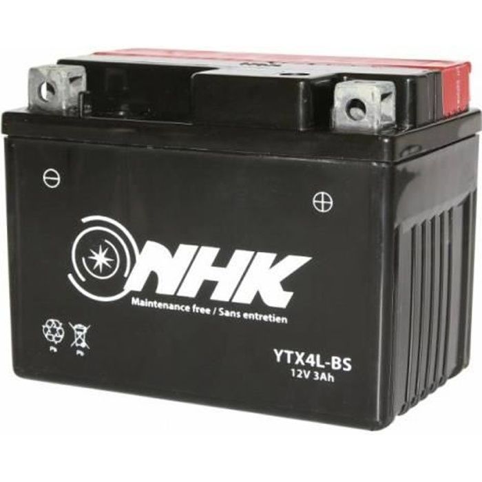 Batterie 12v 3 ah ytx4l-bs nhk sans entretien livre avec pack acide (lg114xl71xh86) (qualite premium)