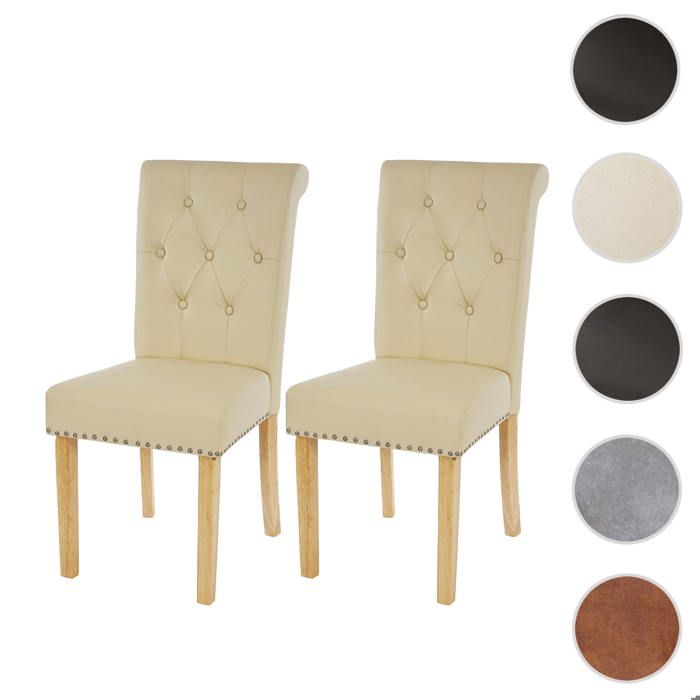 MCW Lot de 2 chaises de salle à manger Chesterfield II ~ similicuir crème pieds clairs