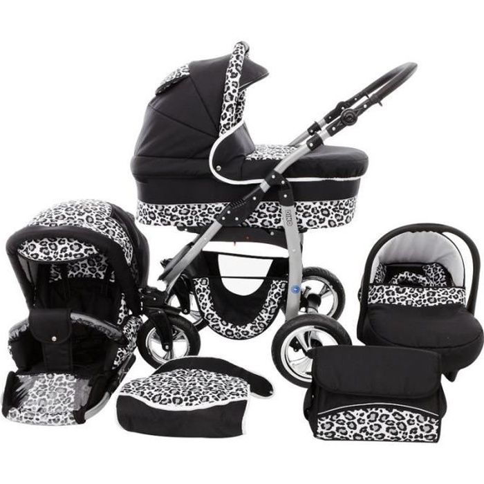 Poussette leopard noir et shop blanc