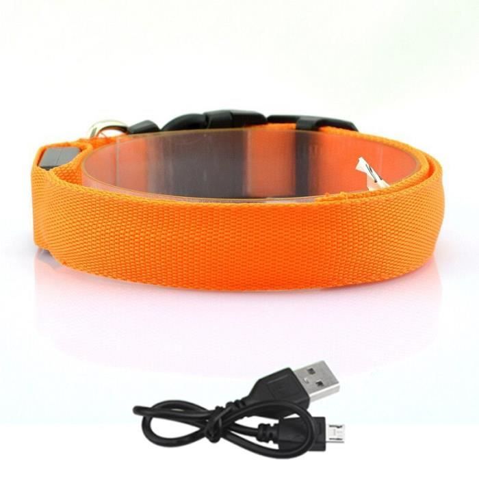 Comparer les prix de (Orange USB charging / S Neck 34-41cm)Collier Lumineux Réglable LED pour Chien, Accessoire Clignotant Anti-Perte, Ceinture de Sécuri