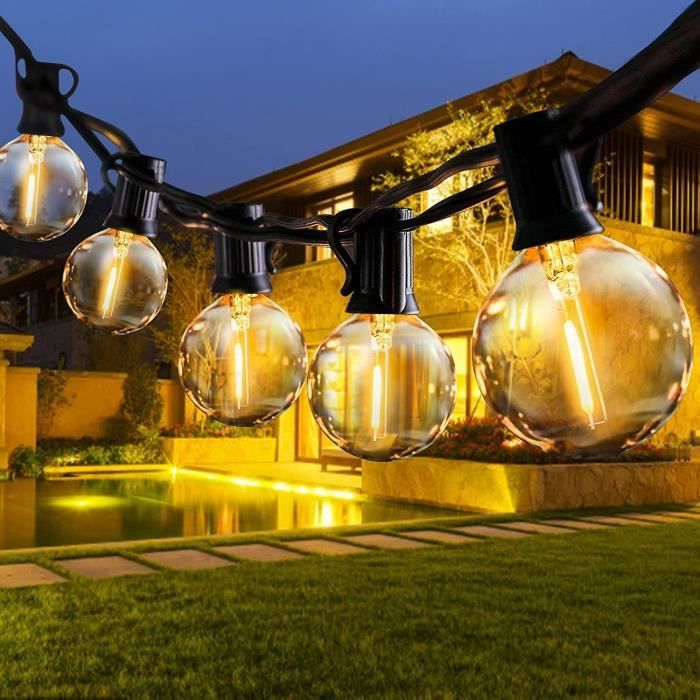 Guirlande Lumineuse Extérieure 24 Pieds - 25 Ampoules LED G40 Étanche IP44 Blanc Chaud