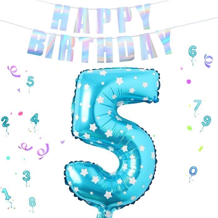 Ballon Géant Numéro 5 Anniversaire - Rose Et Bleu - Pour Fille 5 Ans - Gonflage à L'Air Ou à L'Hélium - Décoration Fête