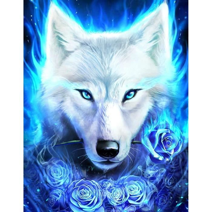 Peinture Diamant 5D Loup Majestueux - Kit Complet Adulte DIY 30x40 Cm, Broderie Au Diamant Pour Déco Murale Époustouflante