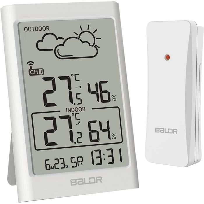 Hygromètre avec prévisions météorologiques Réveil avec station météo BALDR Station météo sans fil avec capteur extérieur Thermomètre numérique 