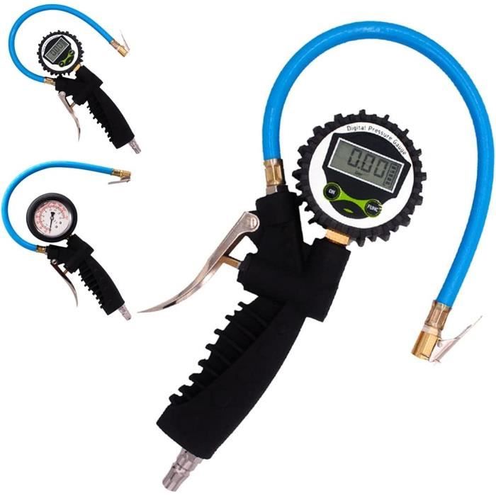 Gonfleur de pneus avec manomètre compresseur, pistolet de gonflage de